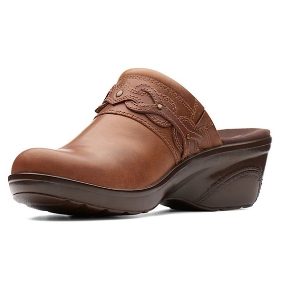 CLARKS Marion Coreen DARK TAN Wedge Mules Clog 2 1/2” Size 11  NW…Minimalist - Picture 6 of 14